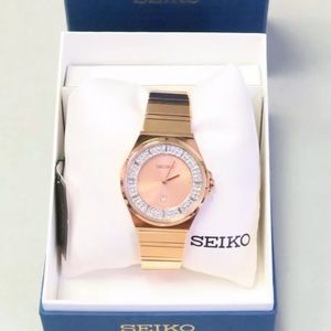 NWT Seiko Rose Gold watch, Swarovski elements.